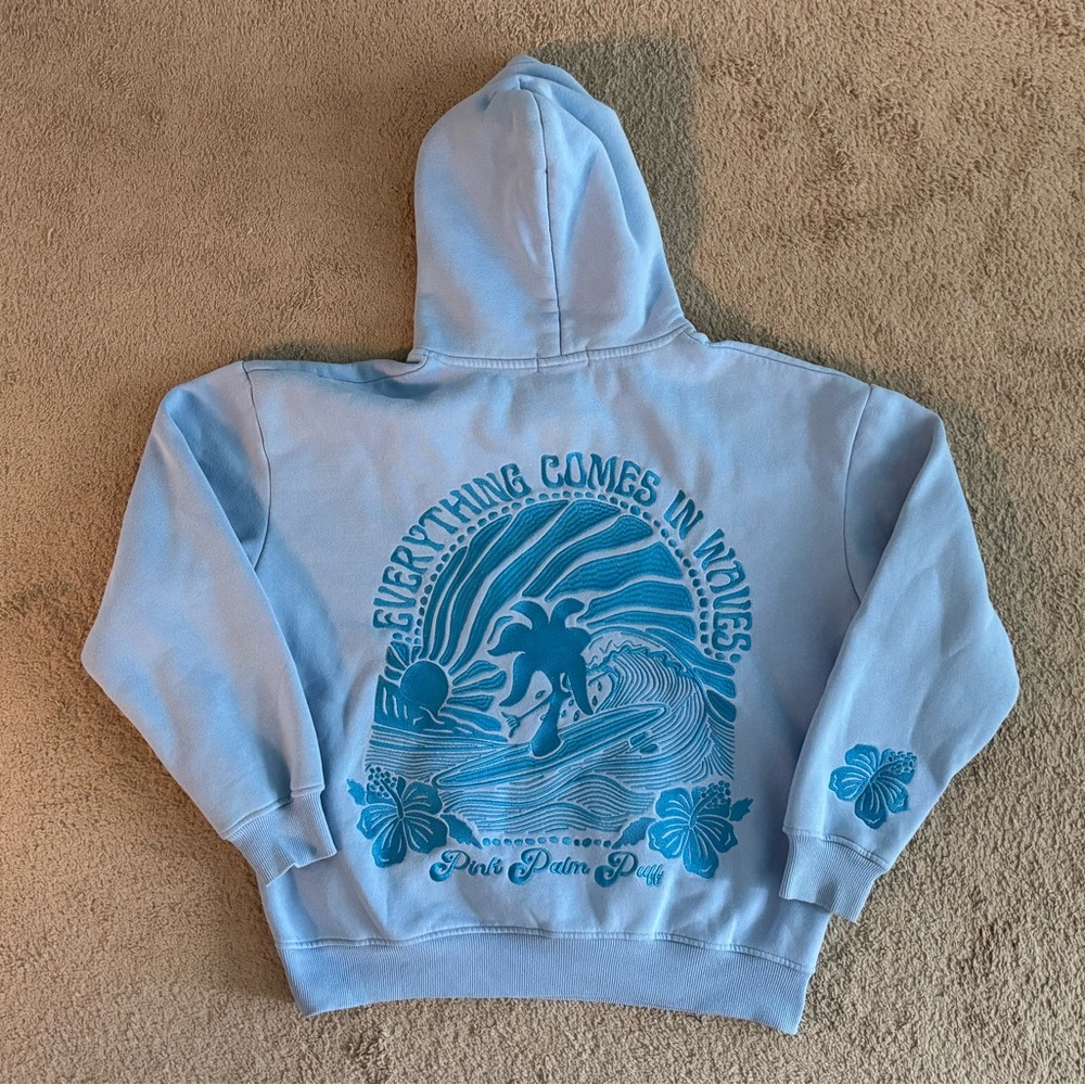 Pink Palm Puff Everything Comes in Waves Hoodie - Açaí - Small